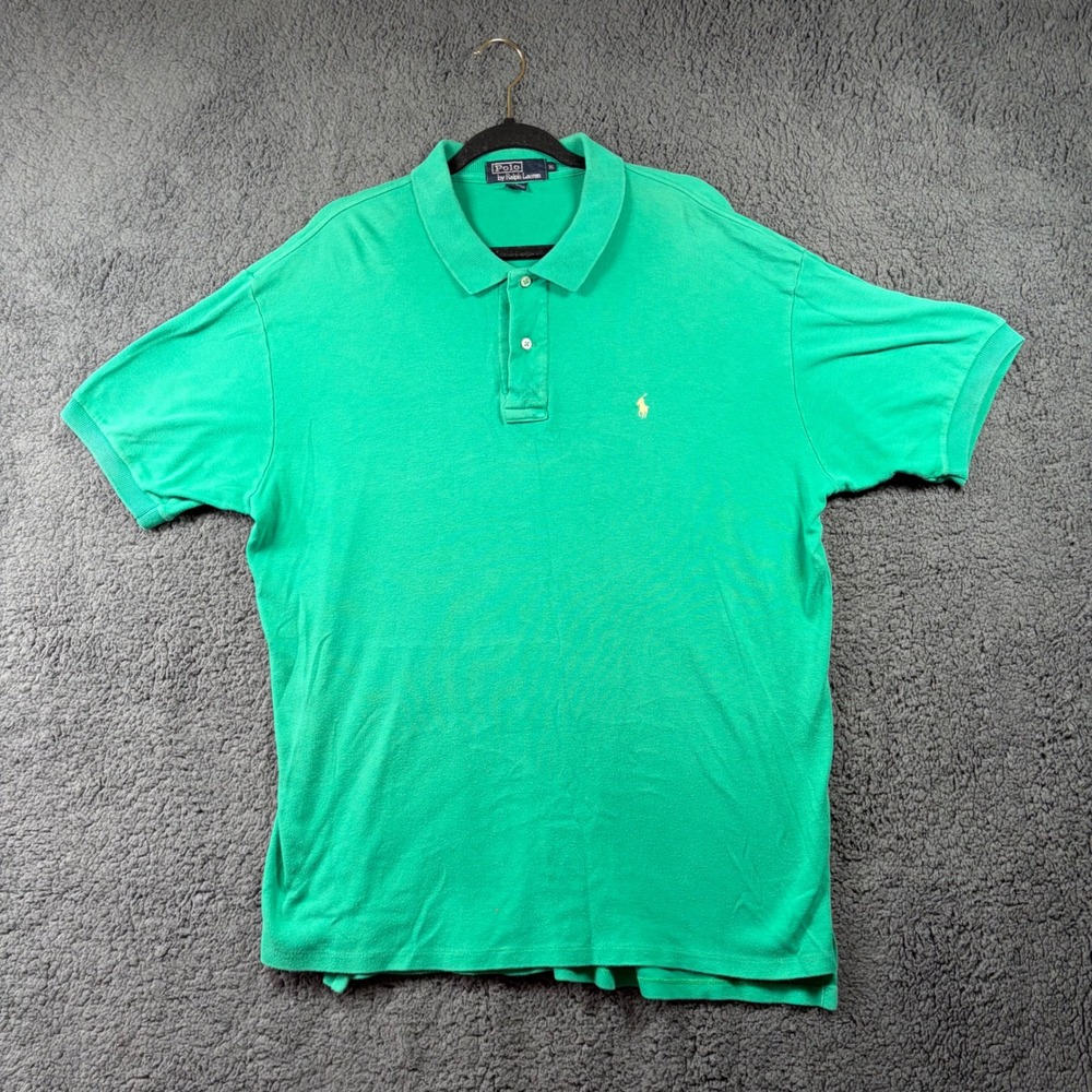 Vintage Polo Ralph Lauren Mens XL Green Short Sleeve Cotton Polo Shirt Made USA